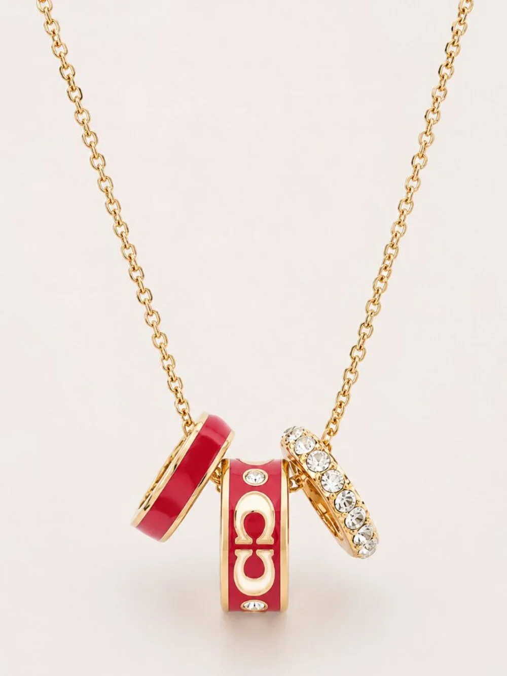 Coach Signature Red Enamel Rondell Necklace New w/Dust Bag